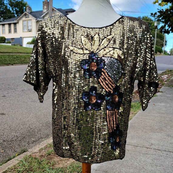 Vintage Floral Metallics Sequin Top