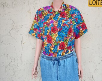 Vintage Tropical Floral Print Top