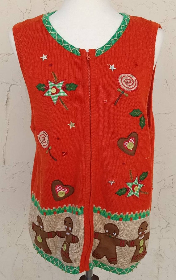 Vintage Orange Christmas Sweater Vest Size Large