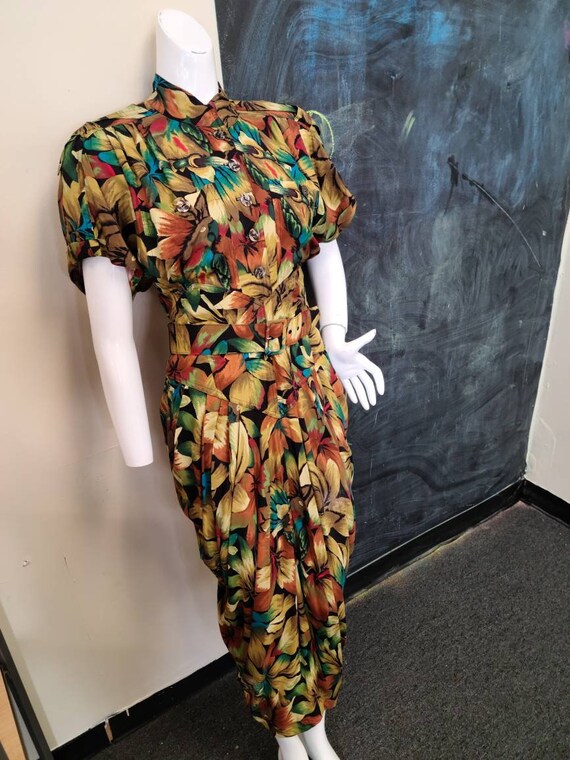 Vintage Karen Alexander Belted Ruched Floral Print