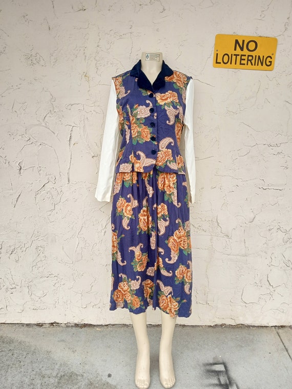Vintage Floral and Paisley Print Dress