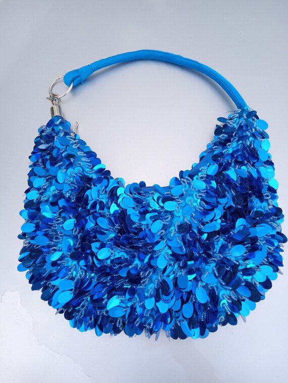 Vintage Y2K Electric Blue Sequin Disk Bag