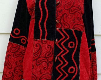 Vintage Black and Red Tapestry Jacket Size Medium