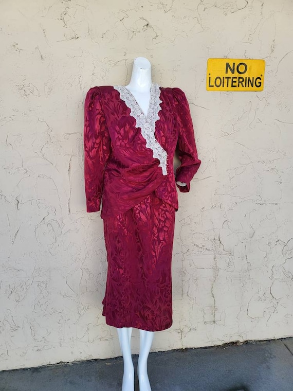 Vintage Skirt Set Cranberry and Lace Trumpet Skirt