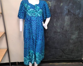 Vintage Teal and Purple Floral and Animal Print Dress XL