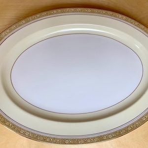 Vintage Noritake MCM Nerrisa Oval Serving Platter White w Gold Floral Edge 11 3/4 Inches Long