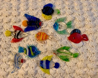 Lot of 10 Lampwork Colorful Glass Fish Collection Super Cute