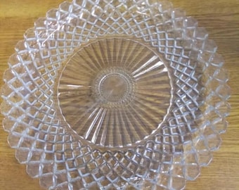 Bandeja de vidrio transparente de 14 pulgadas con diseño de gofre de Anchor Hocking Waterford, estilo MCM (Método Moderno de Construcción Moderna).