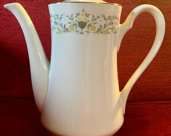 Vintage Sterling Fine China Florentine Porcelain Teapot Floral White W Yellow Flowers