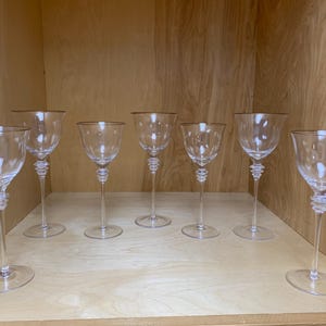 Crystal Goblet Stemware Set Wine Glass Lot 4 Medium 3 Large Clear Glass Gold Rim