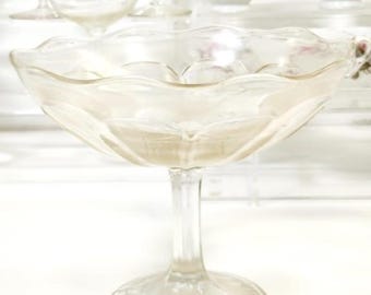 Persglas voetstuk schotel compote vintage antiek MCM helder