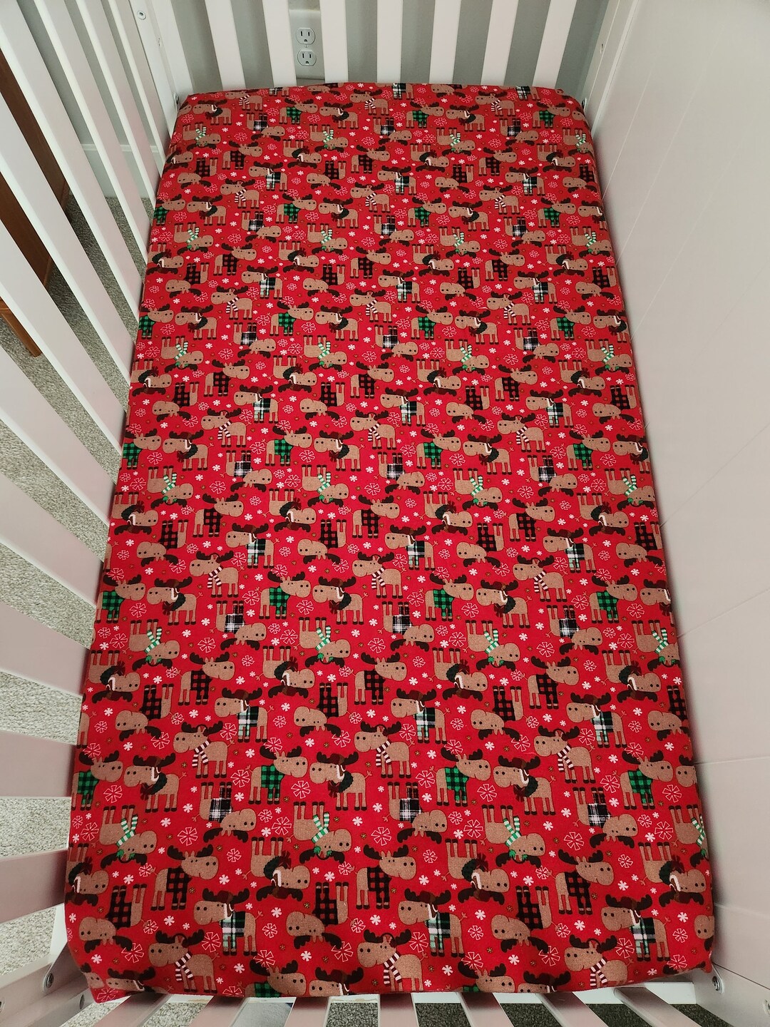 Christmas Moose Flannel Crib Sheet Etsy