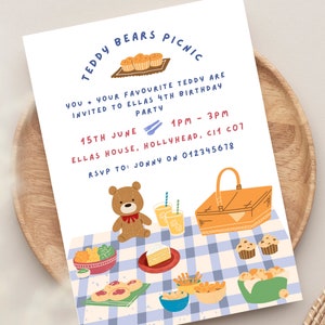 Teddybär-Picknick-Party Einladung und Danke-Karte im Bundle. Teddybär-Picknick einladen. Kinder Teddy Party. Teddy Bär Geburtstag