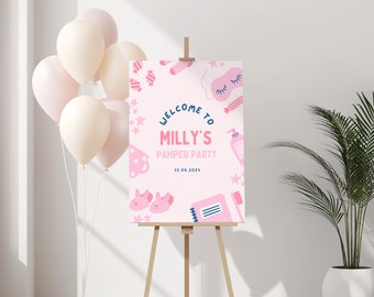 Pamper Party AND Sleepover Party Welcome sign and Hot chocolate station sign. Girls slumber party sign. Pamper party welcome sign.