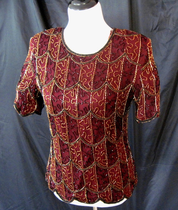 Blouse, Beaded silk blouse, Vintage Patra blouse,