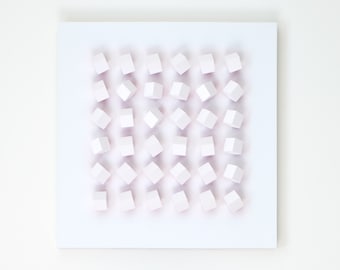 Modern Art Wall Sculpture Block Art Geometric Minimalist Grid pattern White With red Color Reflection Rotatable Blocks Changeable Pattern