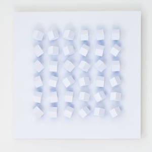 Modern Wall Art Sculpture Block Art Geometric Minimalist Grid pattern White With blue Color Reflection Rotatable Blocks Changeable Pattern