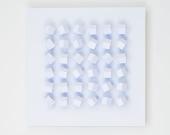 Modern Wall Art Sculpture Block Art Geometric Minimalist Grid pattern White With blue Color Reflection Rotatable Blocks Changeable Pattern
