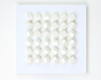 Modern Wall Art Sculpture Block Art Geometric Minimalist Grid pattern White With Yellow Color Reflection Rotatable Blocks Changeable Pattern