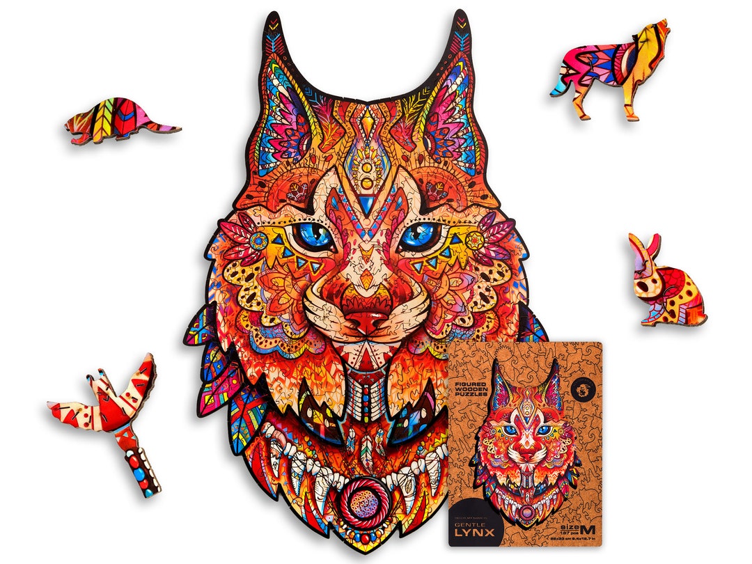 UNIDRAGON Animals Wooden Jigsaw Puzzle Gentle Lynx Original, Laser Cut ...