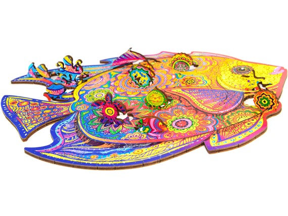 wooden jigsaw puzzle shining fish