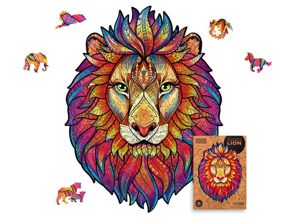 UNIDRAGON Animals Wooden Jigsaw Puzzle Mysterious Lion Original, Laser Cut,  Unique Shape, for Adult and Kids, Beautiful Gift Box 
