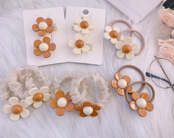 2stk Gänseblümchen-Haargummi-Set, Gänseblümchen-Clip-Set, Gänseblümchen Scrunchie-Set, Mädchen-Haargummis, Mädchen-Haarspangen, Mädchen-Haarspangen