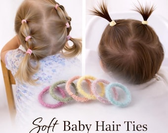 Soft Baby Hair Ties for Fine Hair, No Pull Toddler Elastics, Tiny Hair Ties for Baby Girl, First Ponytail, Gentle Soft Hold