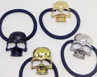 Metallic skull hair tie, horror skull ponytail cord