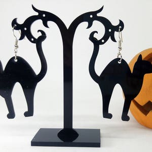 Laser cut acrylic big black scared cat silohuette earrings