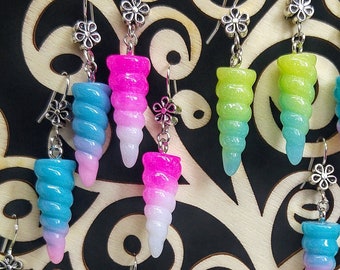 Gradient Rainbow Unicorn Horn pendant earrings