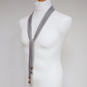 Good Omens inspired silver tie scarf, as worn by David Tennant Crowley. Cosplay prop, made to order. image 2