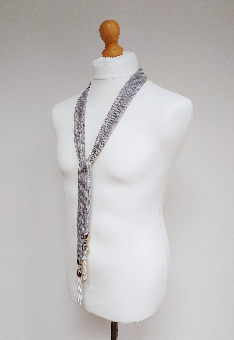 Good Omens inspired silver tie scarf, as worn by David Tennant Crowley. Cosplay prop, made to order. image 2