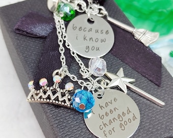 Wicked - For Good, hand stamped friendship pendants with quotes from the musical