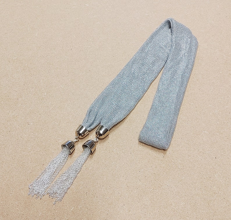 Good Omens inspired silver tie scarf, as worn by David Tennant Crowley. Cosplay prop, made to order. image 8