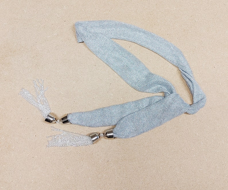 Good Omens inspired silver tie scarf, as worn by David Tennant Crowley. Cosplay prop, made to order. image 6