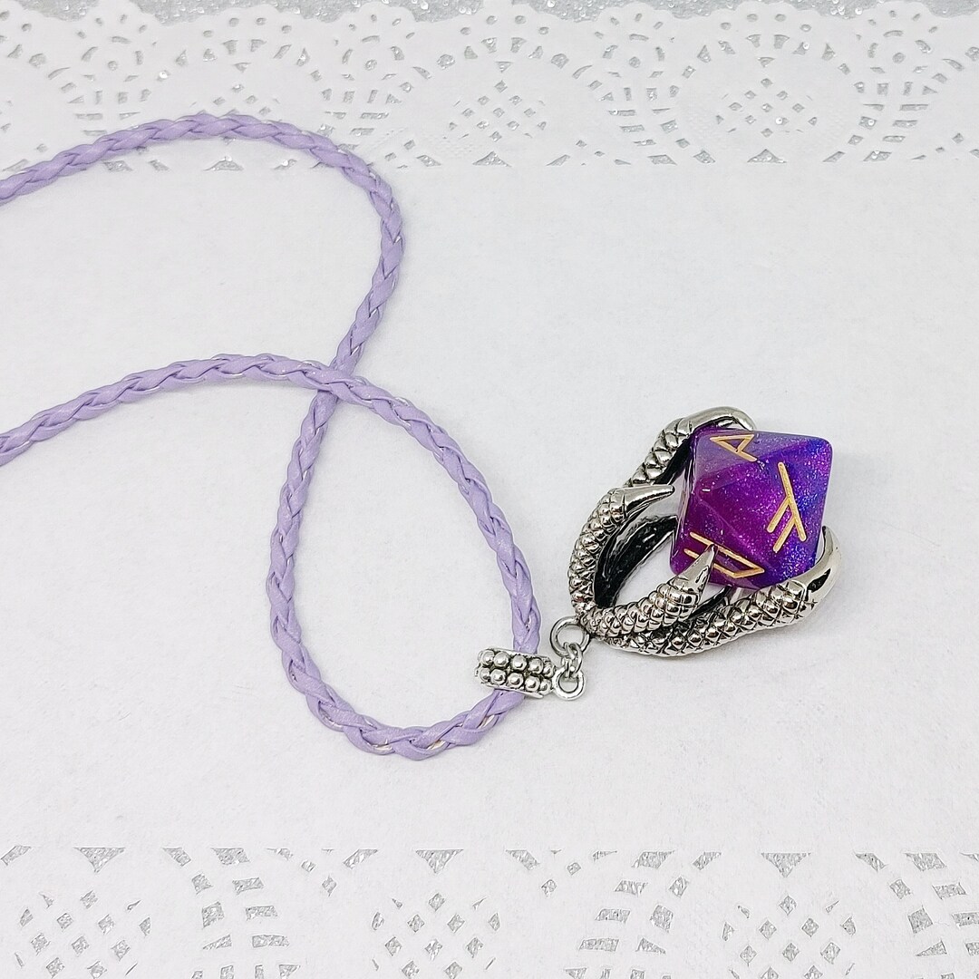 Raptor Claws Silver Tone Pendant Enclosing Purple and Blue Rune D8 Dice ...