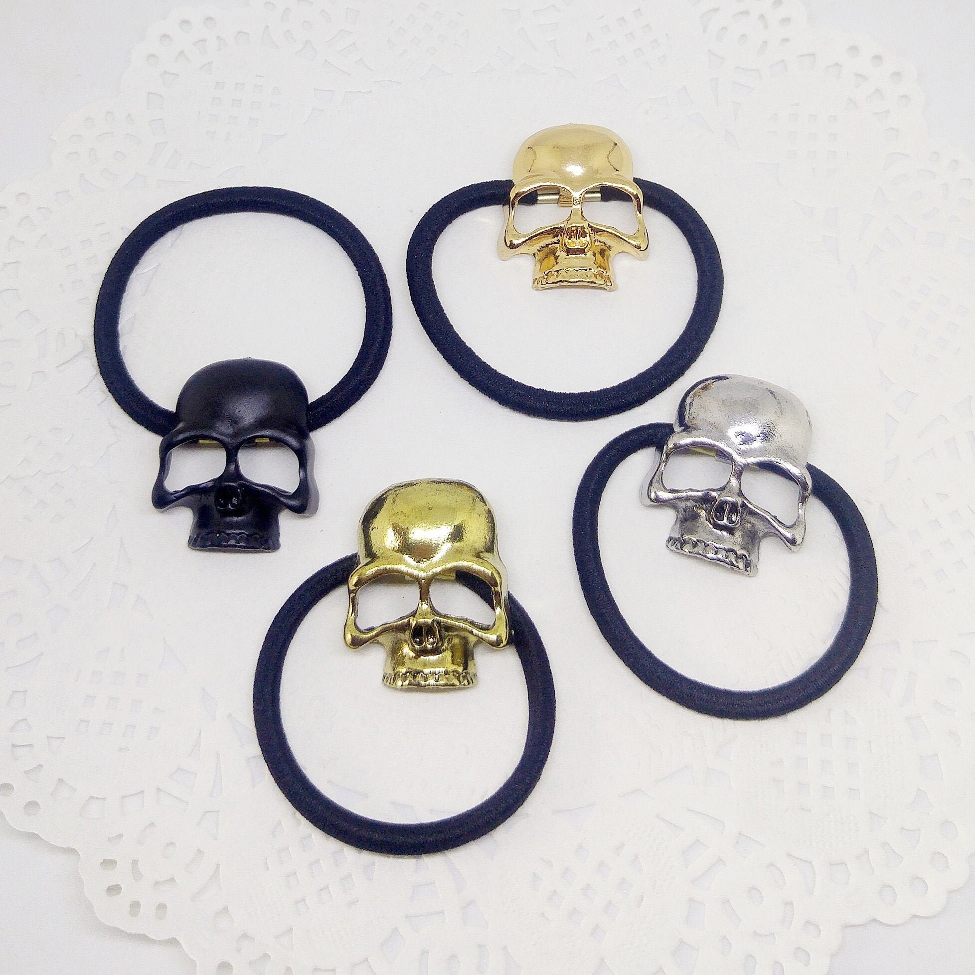 Metallic Skull Hair Tie Horror Skull Ponytail Cord - Etsy Metallic Skull Hair Tie Horror Skull Ponytail Cord - Etsy