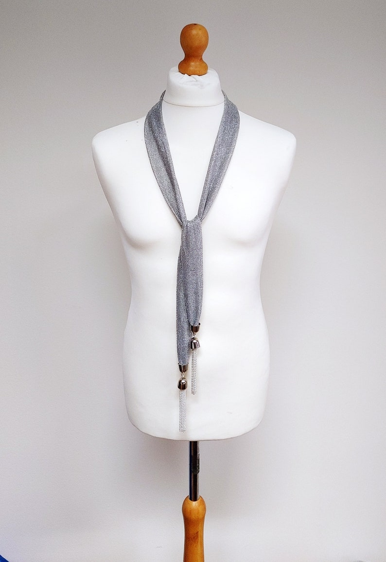 Good Omens inspired silver tie scarf, as worn by David Tennant Crowley. Cosplay prop, made to order. image 4