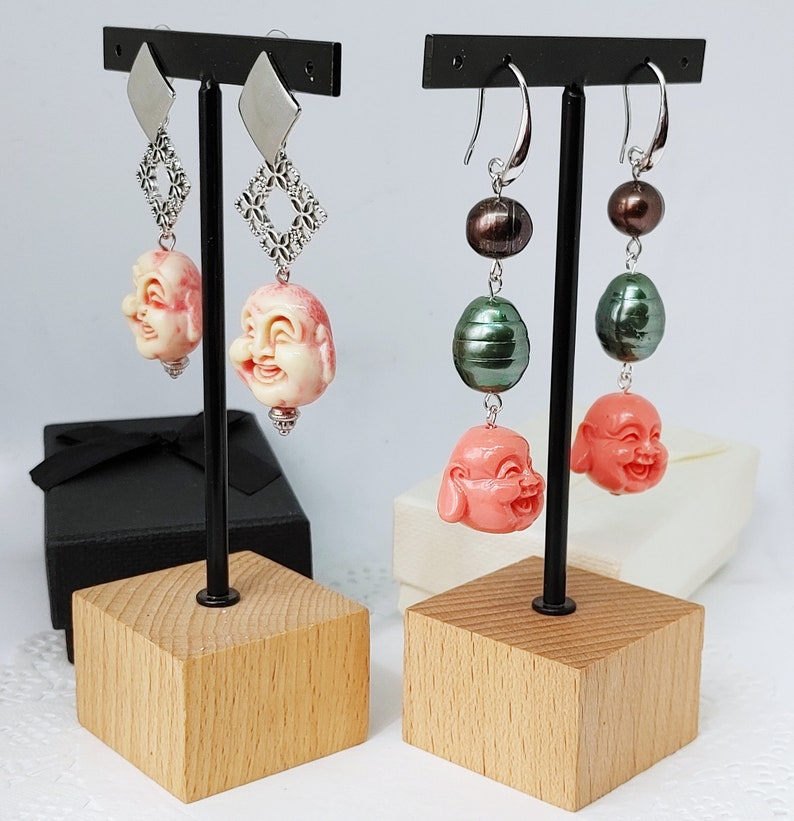 Laughing Buddha Elegant Resin Earrings With Natural Black Etsy
