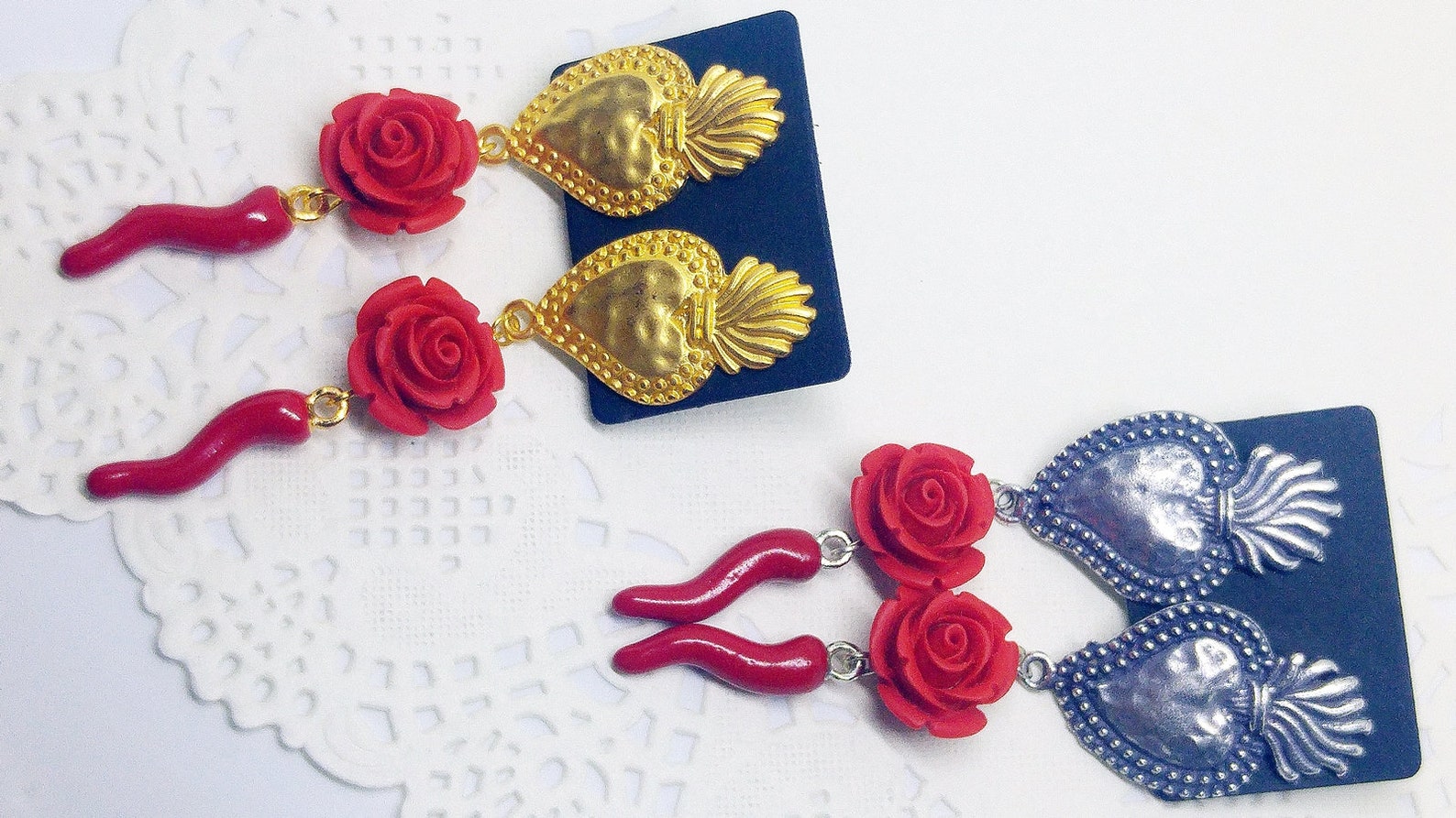 Orecchini Pendenti A Forma Di Labbra Rosse In Resina - Stile Bohémien Vintage Per Donna - 4