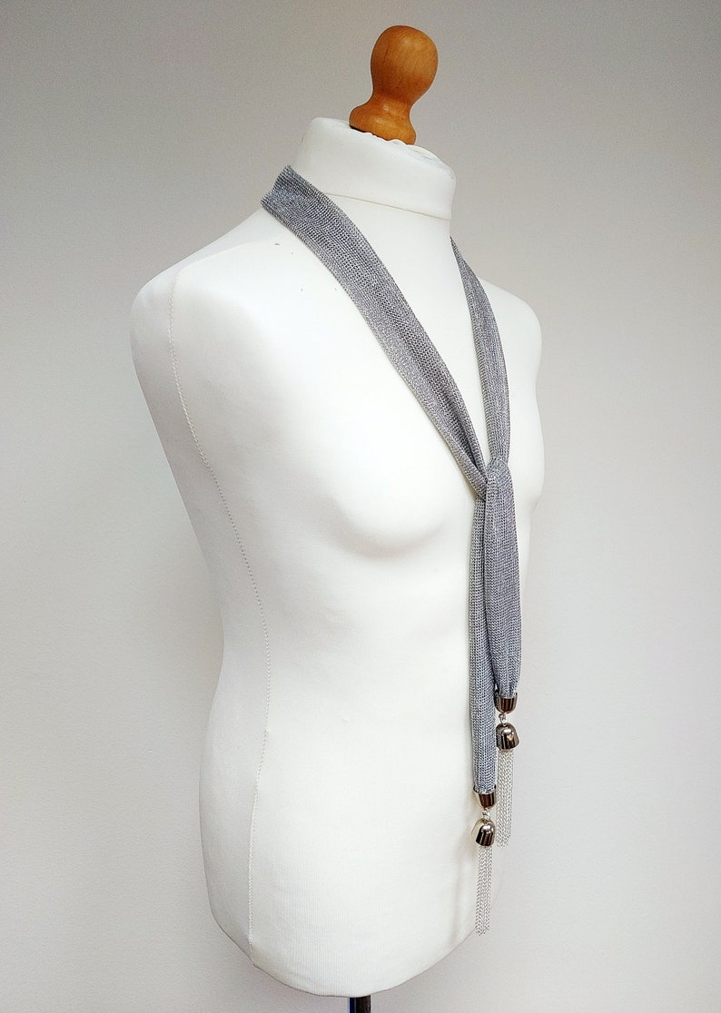 Good Omens inspired silver tie scarf, as worn by David Tennant Crowley. Cosplay prop, made to order. image 3