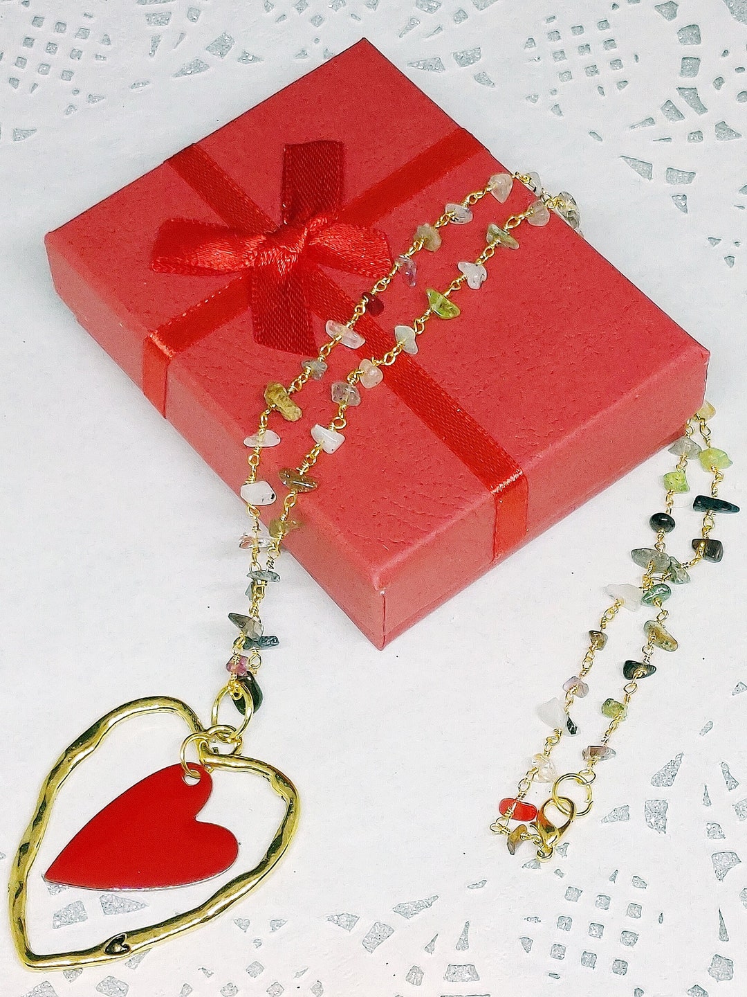 Valentine's Day Necklace With Heart-in-heart Pendant: Red Enamel and ...