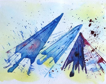 Abstract umbrella/ whimsical umbrella/ rain umbrella art/ umbrella painting/ umbrella watercolor/ splashing rain/ drops of rain/ mudroom art