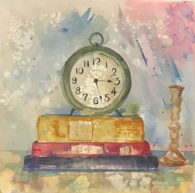 Original Clock Painting/ Vintage Clock Art/ Alarm Clock/ Etsy