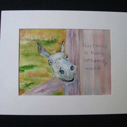 Donkey watercolor, whimsical top donkey, quirky donkey art, quote for nerds, quote for confidence, boys room art, jackass painting, funny mule