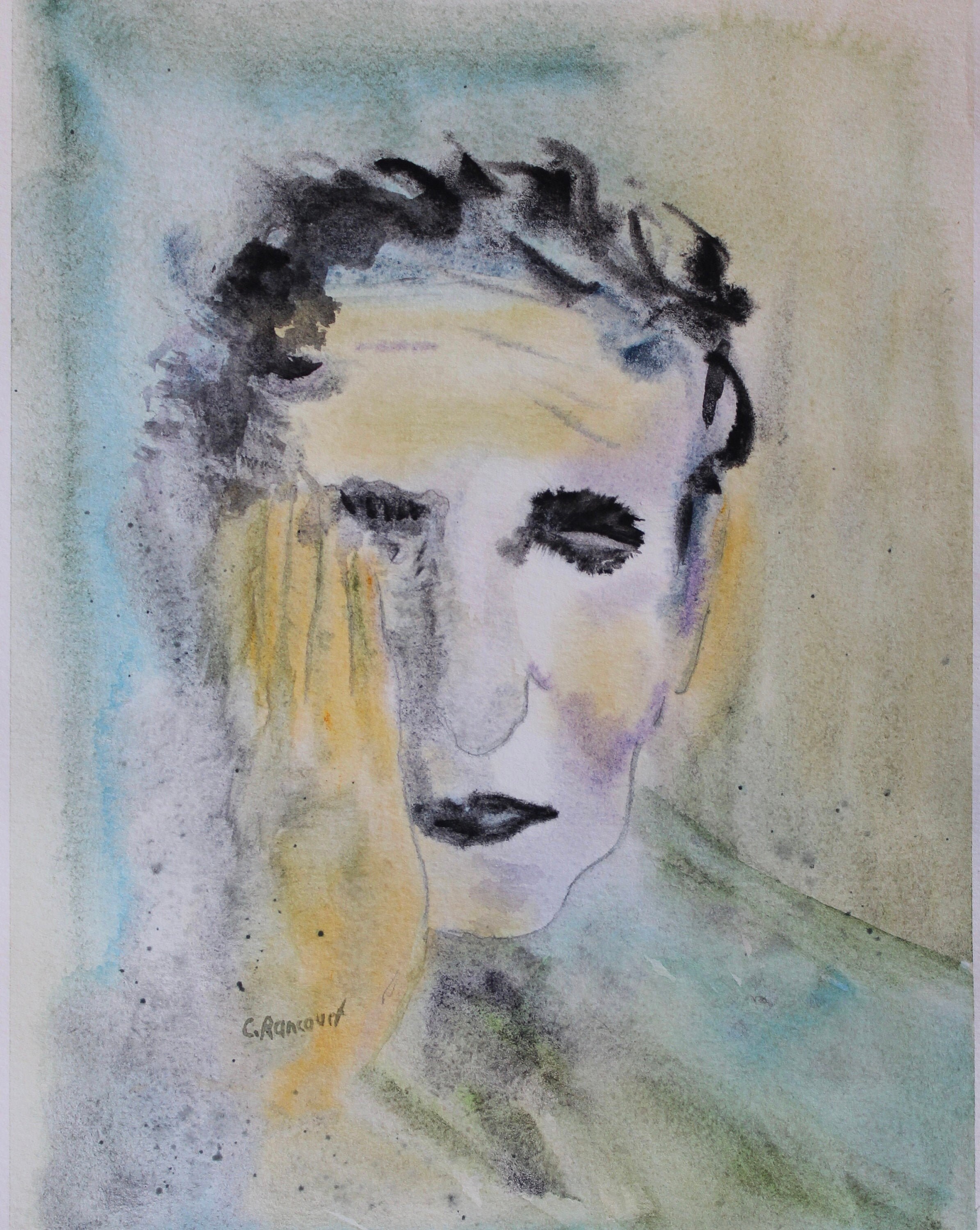 Watercolour Portrait Moody Portrait Emotional Painting Etsy