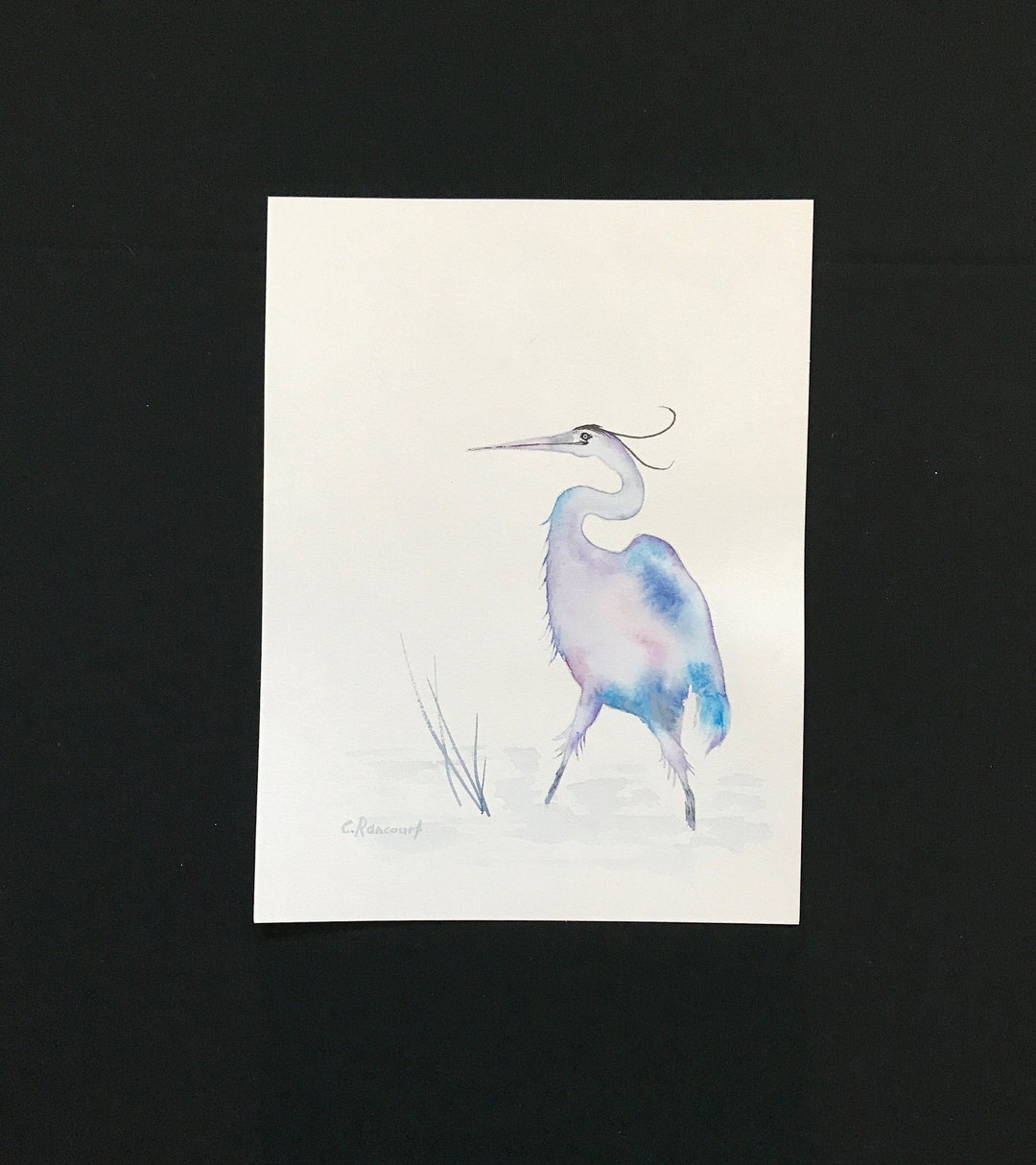 Original Heron Art, Minimalist Heron Watercolour, Abstract Blue Heron