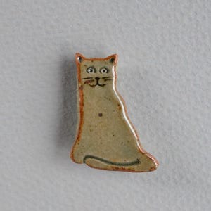 Small Cat Pin made of Stoneware Clay, with Handmade Celadon Glaze for firing in a Reduction Atmosphere