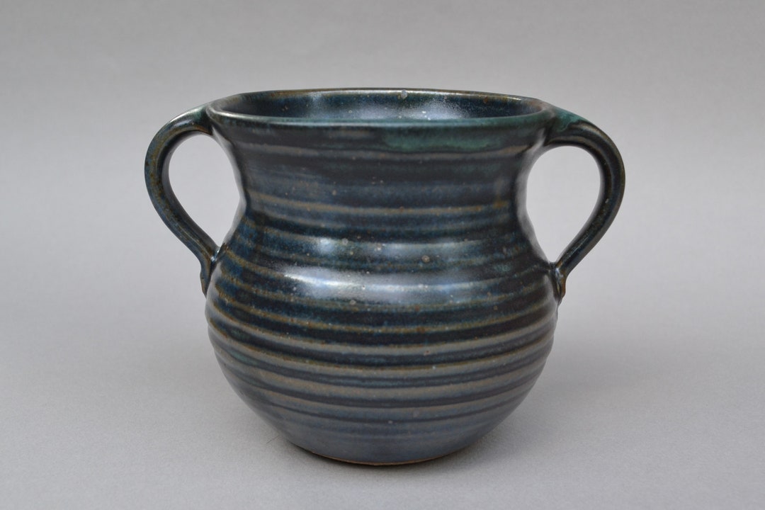 Wheel Thrown Stoneware Vase With Handles, Reduction Fired With Multi ...